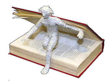 figure coming out of book